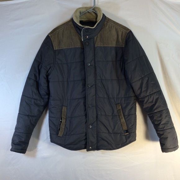 Prana Men’s Waylen Puffer Jacket Gray Size Large Bomber Sherpa Collar Corduroy - Picture 1 of 12